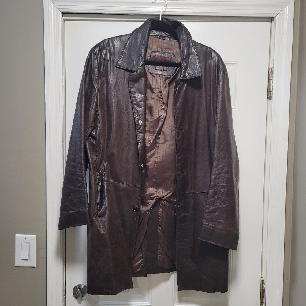Zara leather trench coat men’s, brown size L